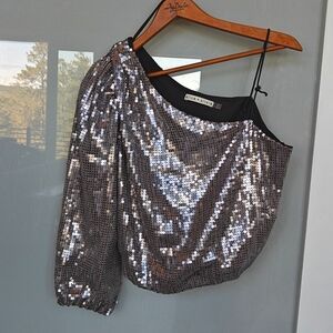 Alice+ Olivia Sequin one shoulder top S